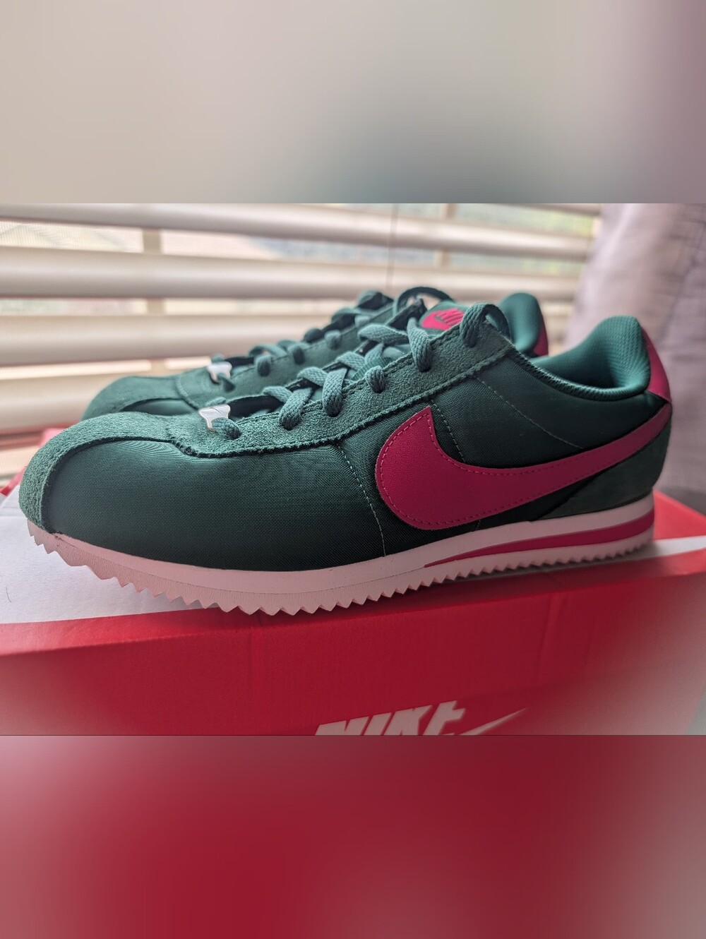 Nike Cortez TXT (GS) in Gorge Green with Wild Cherry - 6Y/7 Womens